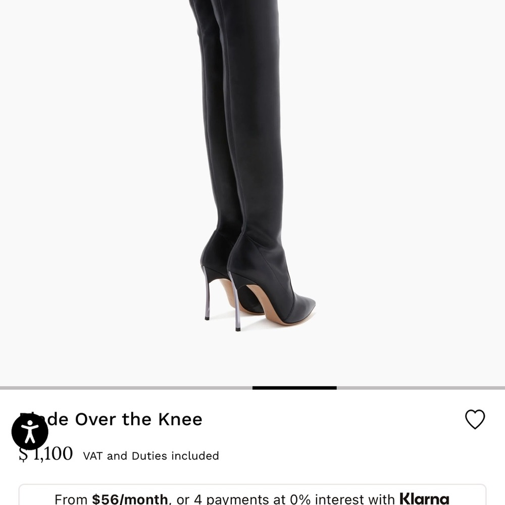 Casadei Blade Over the Knee Boots Black Leather Size 37.5